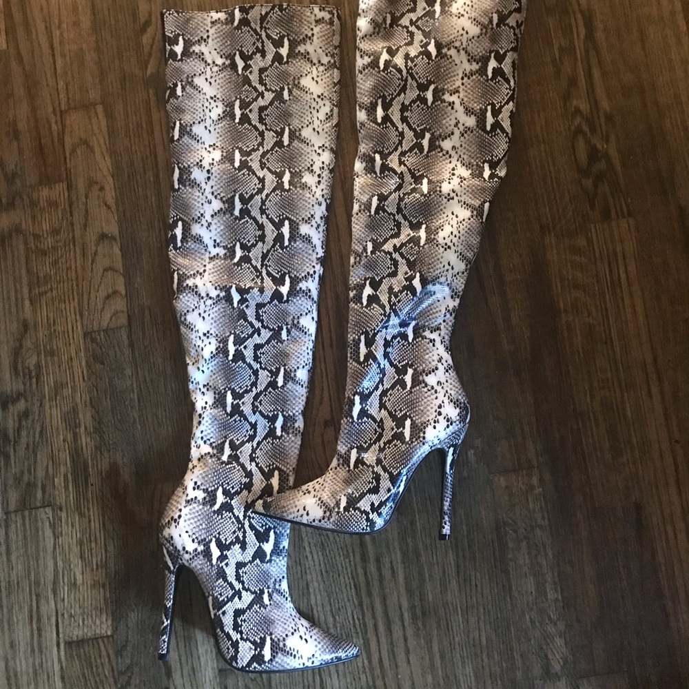 Over the knee (thigh high) Python Print Boots - Picture 3 of 8